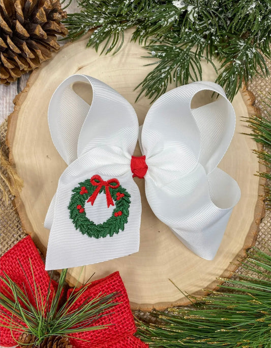 Wreath Embroidered Hair Bow (Clip)