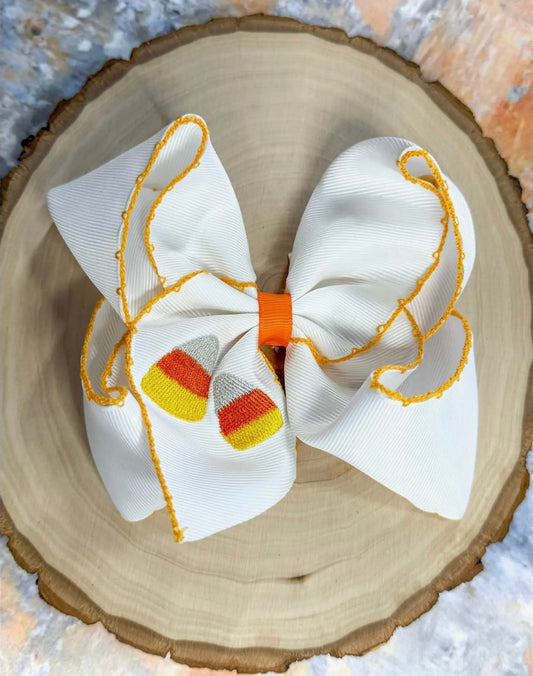 Candy Corn Embroidered Moonstitch Bow (Clip)