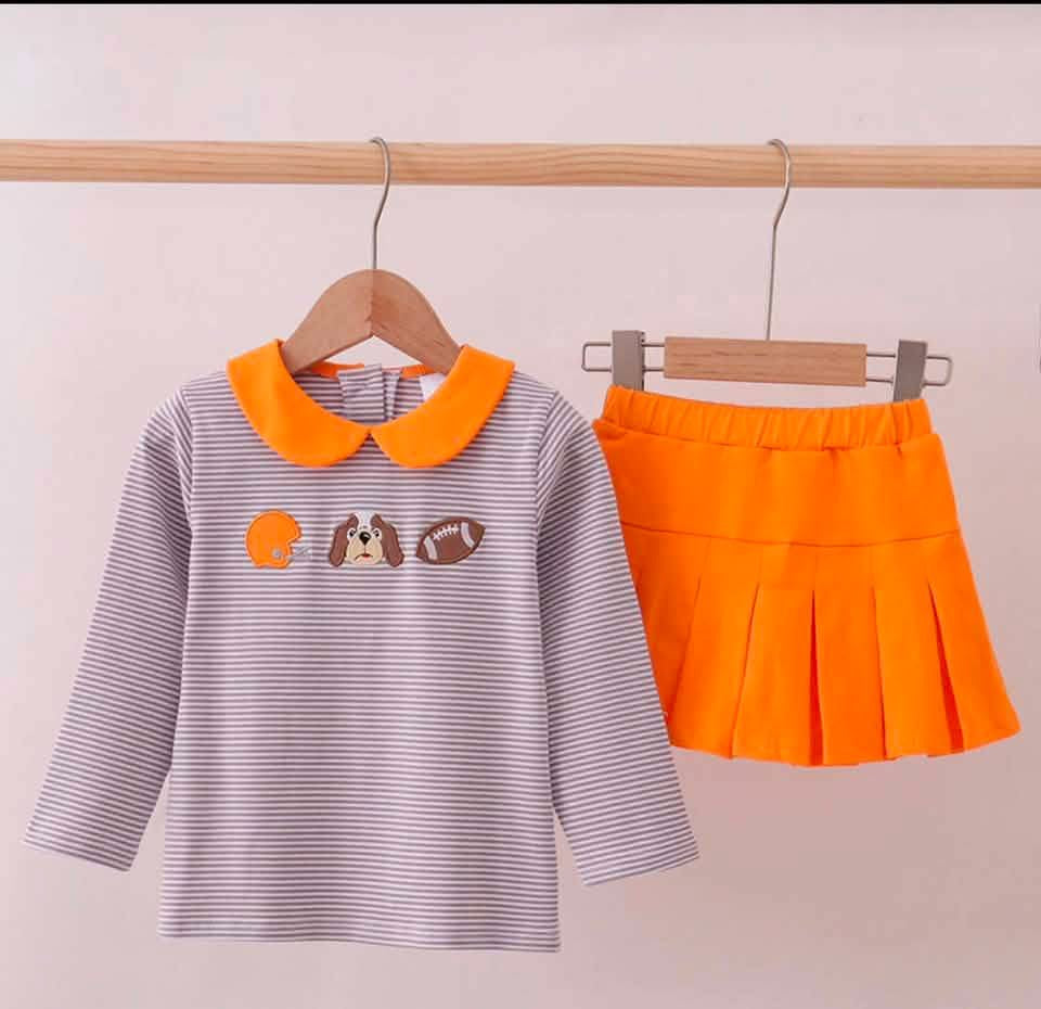 Premium Orange Tennessee Stripe Football Skort Set