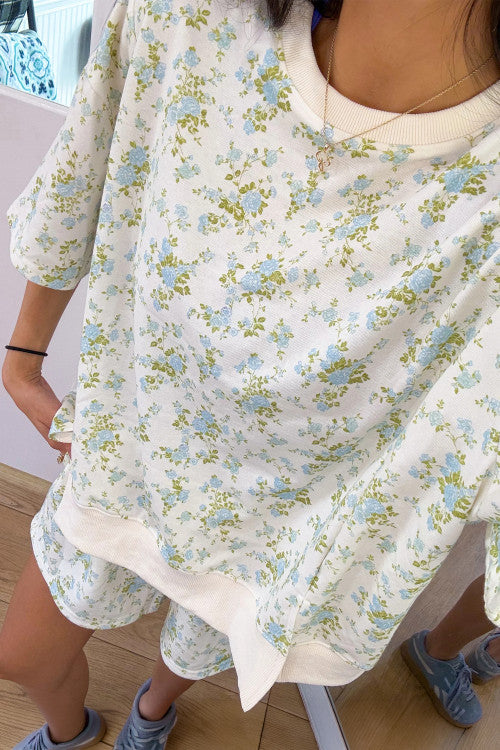 Sky Blue Floral Print Oversized Short Set