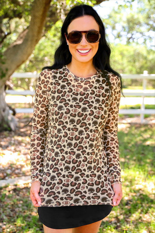 PREORDER- Alyssa Mesh Top- Game Day Leopard