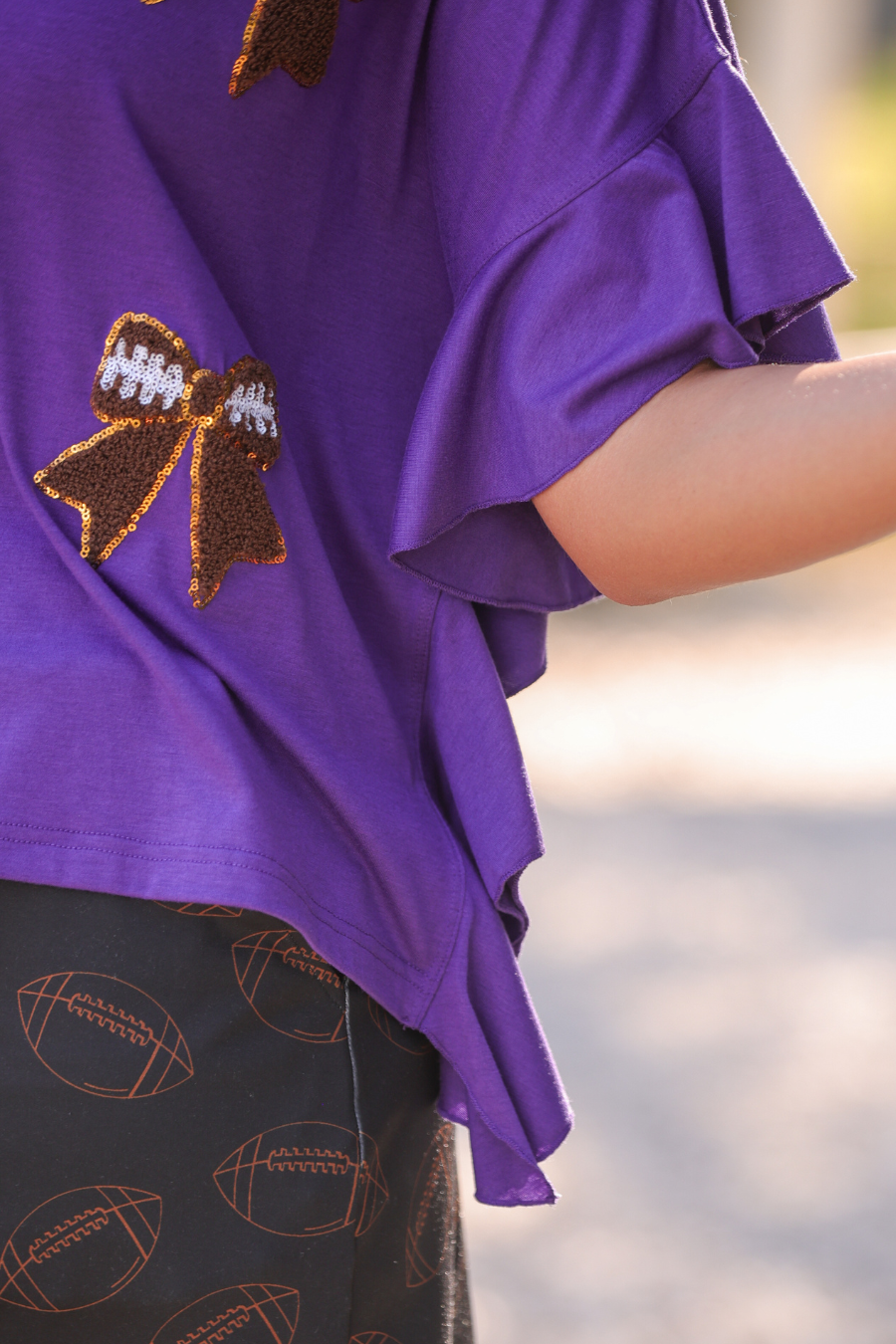PREORDER- Sideline Sparkle Ruffle Top- Purple