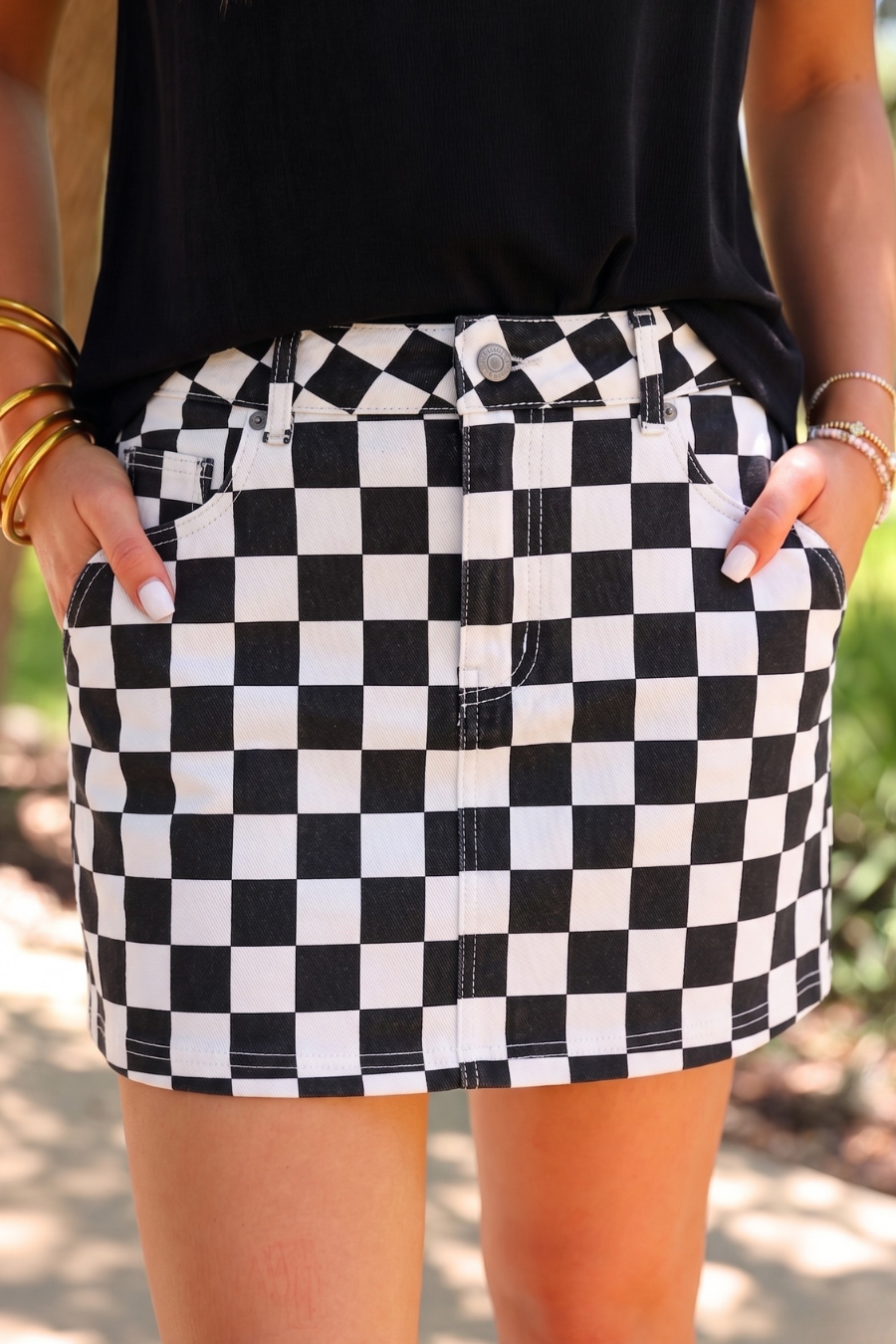 Nova Denim Skirt- Checkerboard Checkered