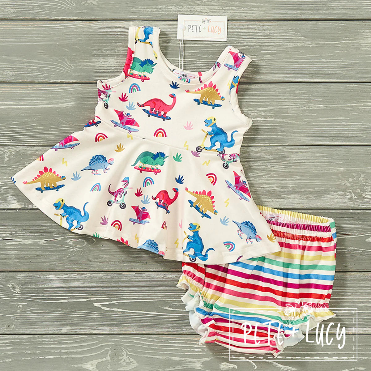 Pre-Order Dino Party: Girl Bummie Set by Pete + Lucy