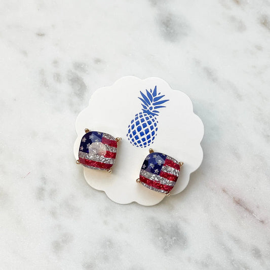 Silver Glitter American Flag Stud Earrings by Prep Obsessed