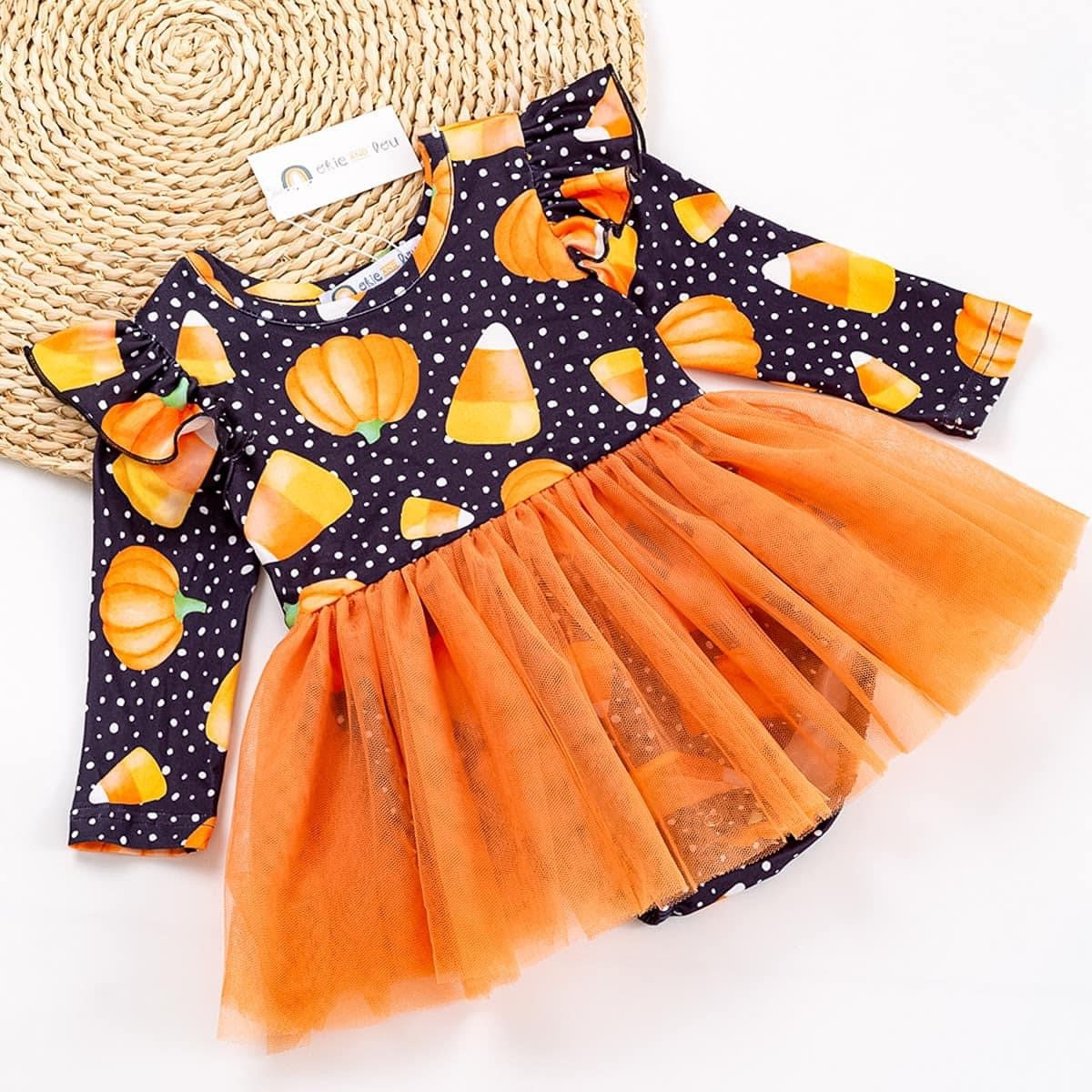 Pre-Order Candy Corn Harvest Infant Romper by Okie & Lou