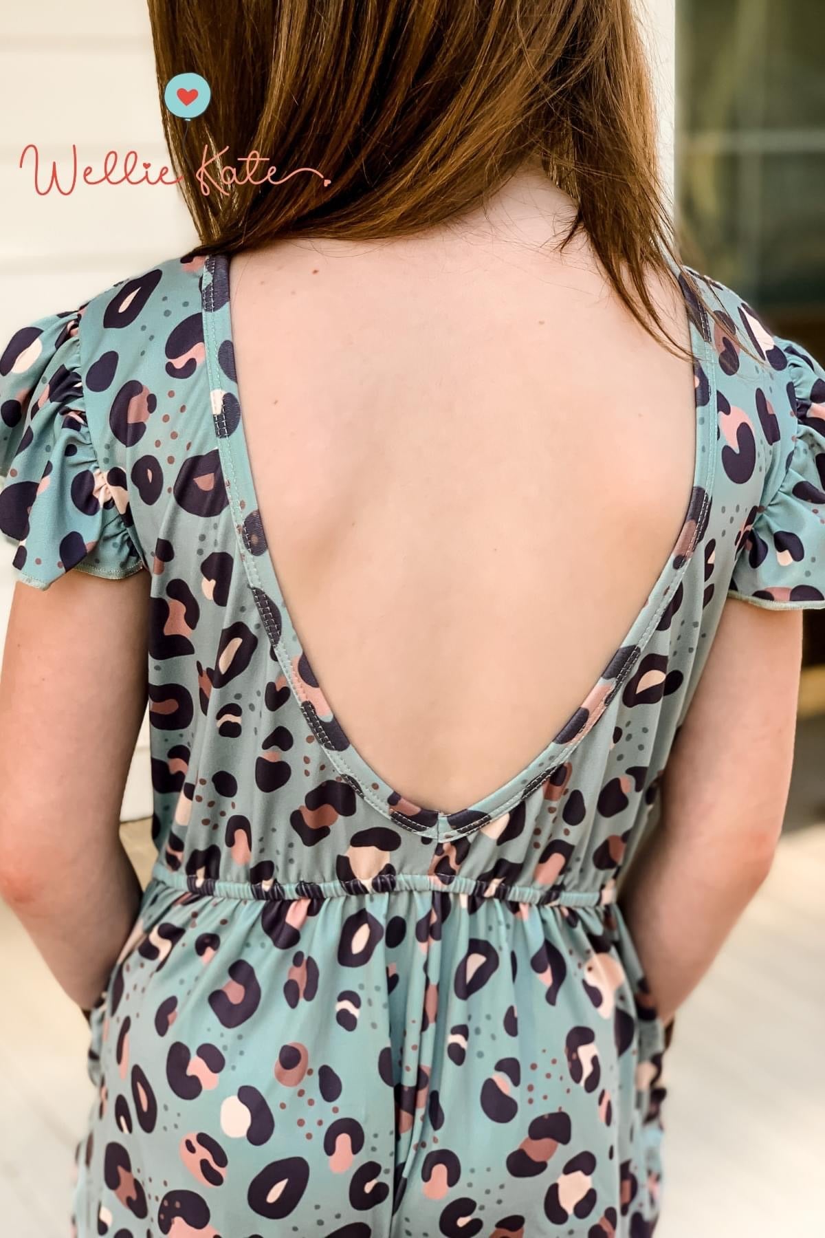 Teal Leopard V-Back Jumpsuit by Wellie Kate