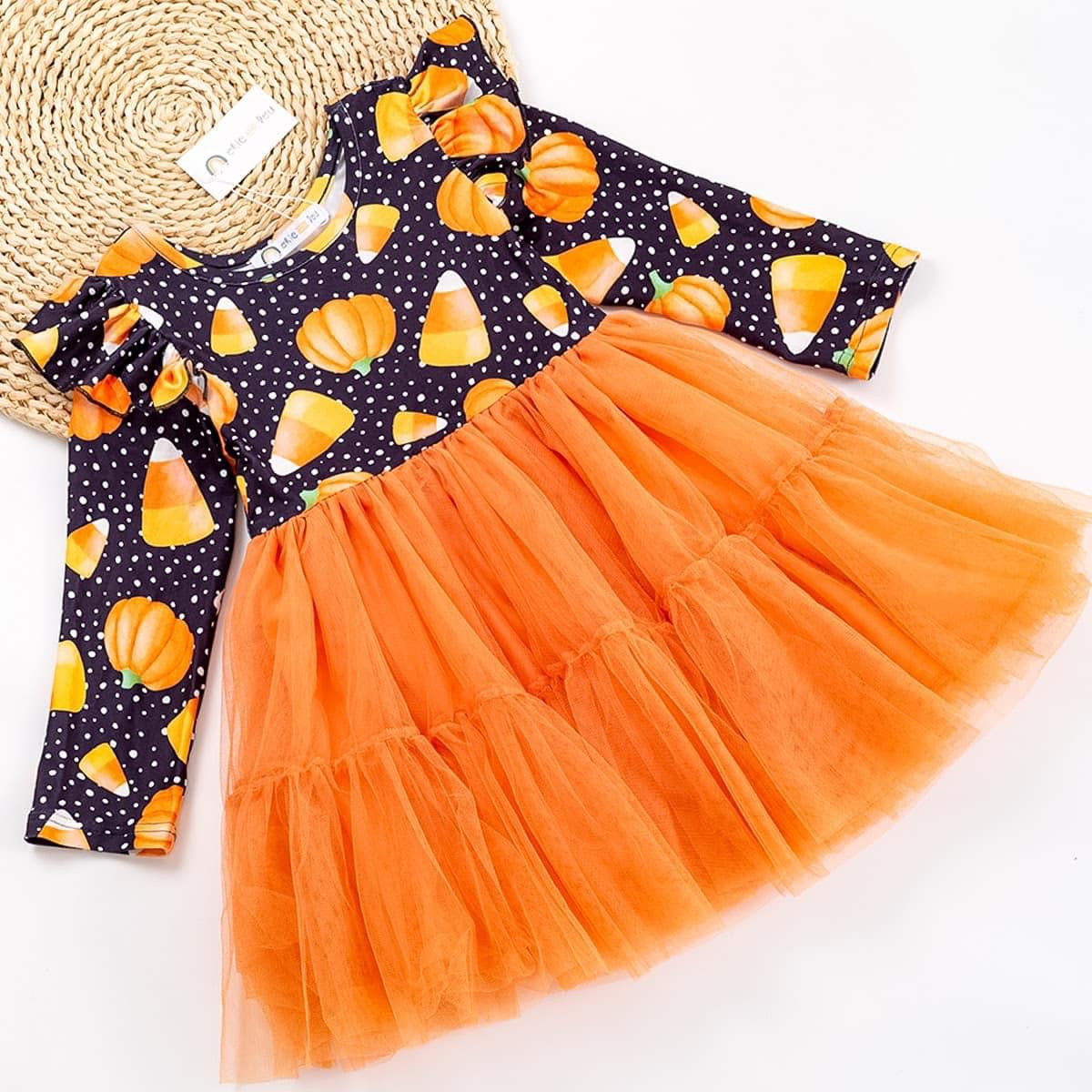 Pre-Order Candy Corn Harvest Tulle Dress by Okie & Lou