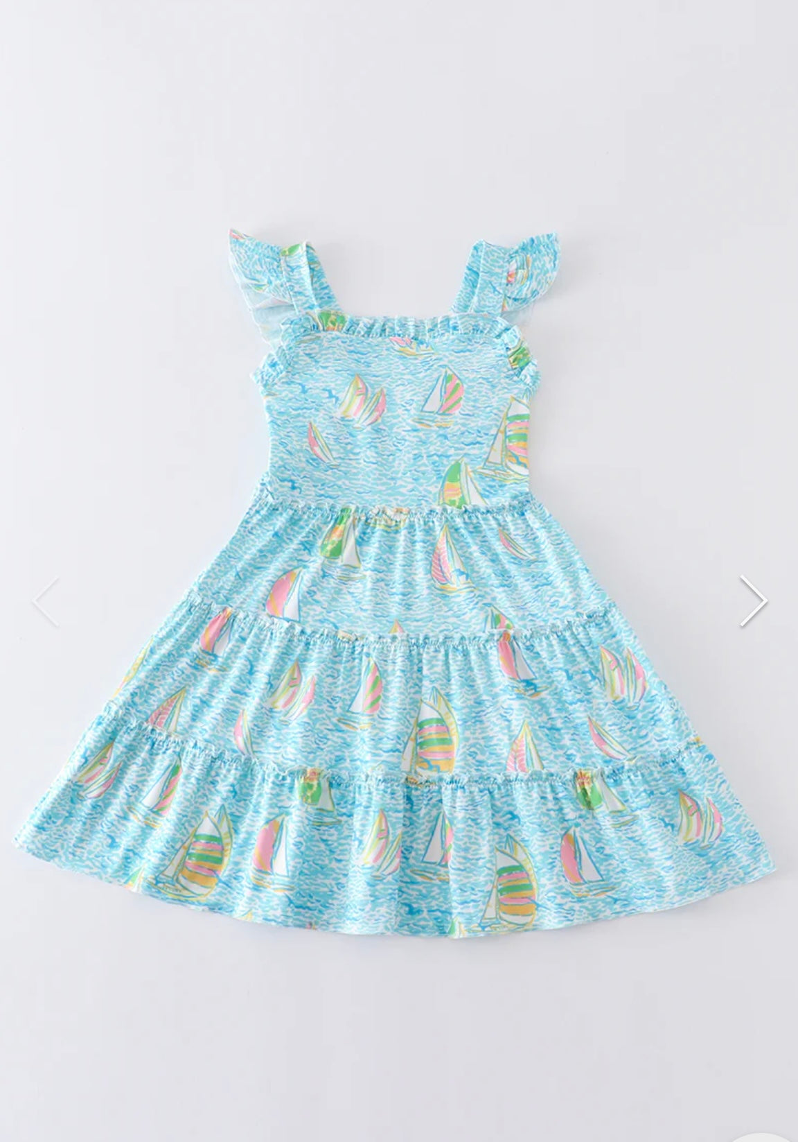 Blue Sailboat Print Ruffle Tiered Dress