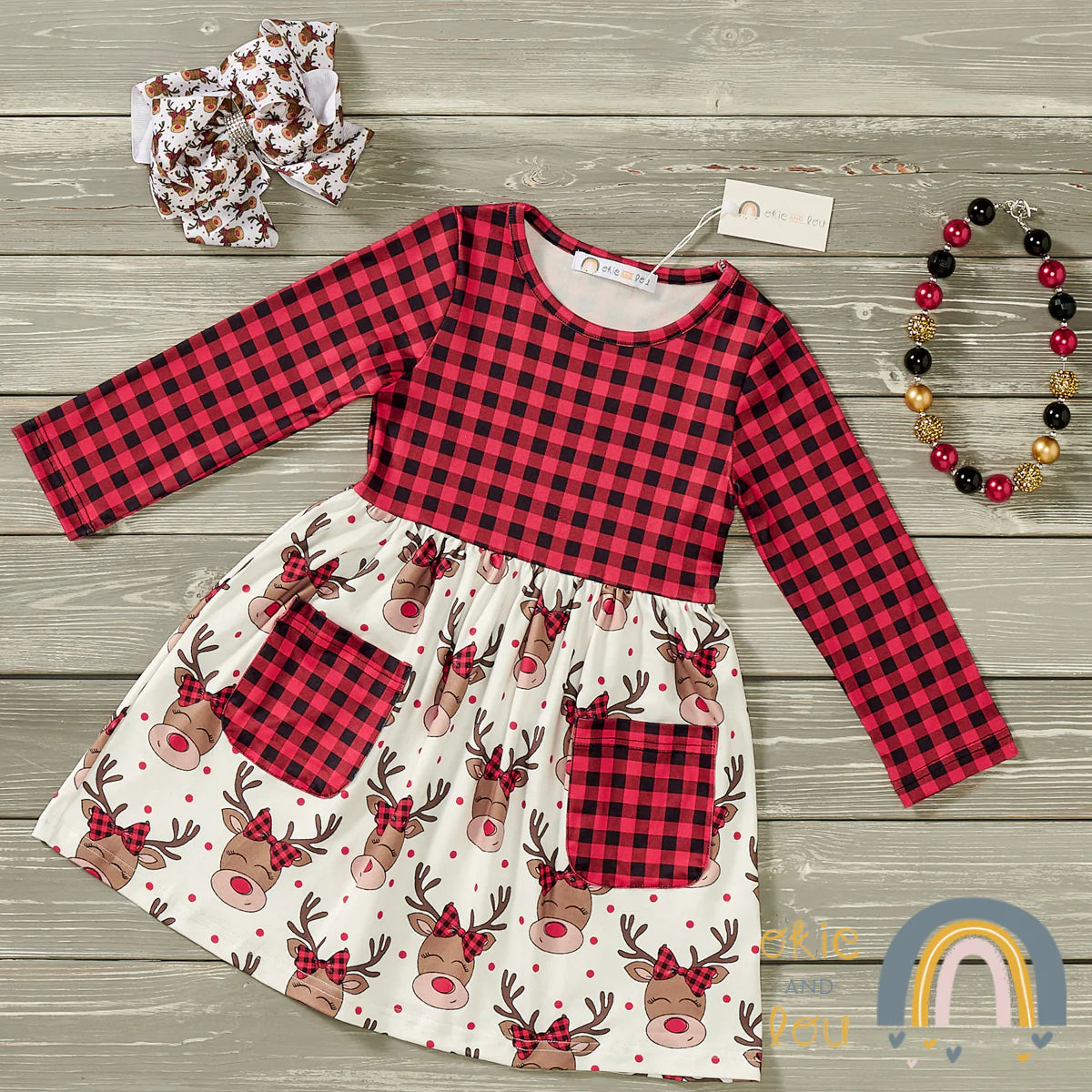 Happy Rudolph Dress- Long Sleeve by Okie & Lou