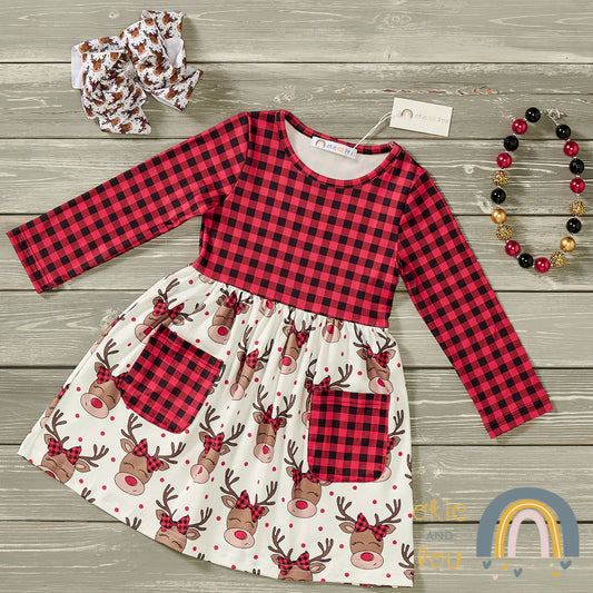 Happy Rudolph Dress- Long Sleeve by Okie & Lou
