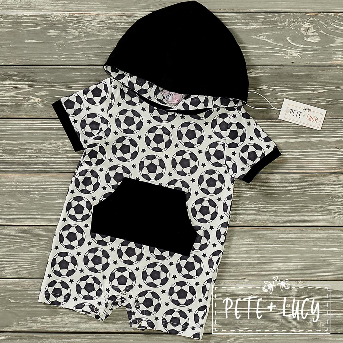 Pre-Order Star Soccer: Boy Infant Romper-Hoodie by Pete + Lucy