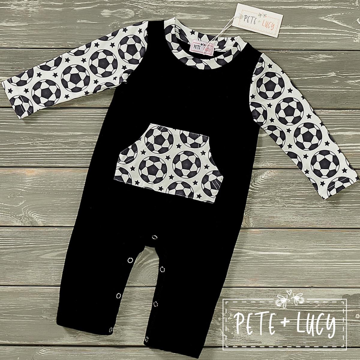 Pre-Order Star Soccer: Boy Infant Romper-Long Sleeve by Pete + Lucy