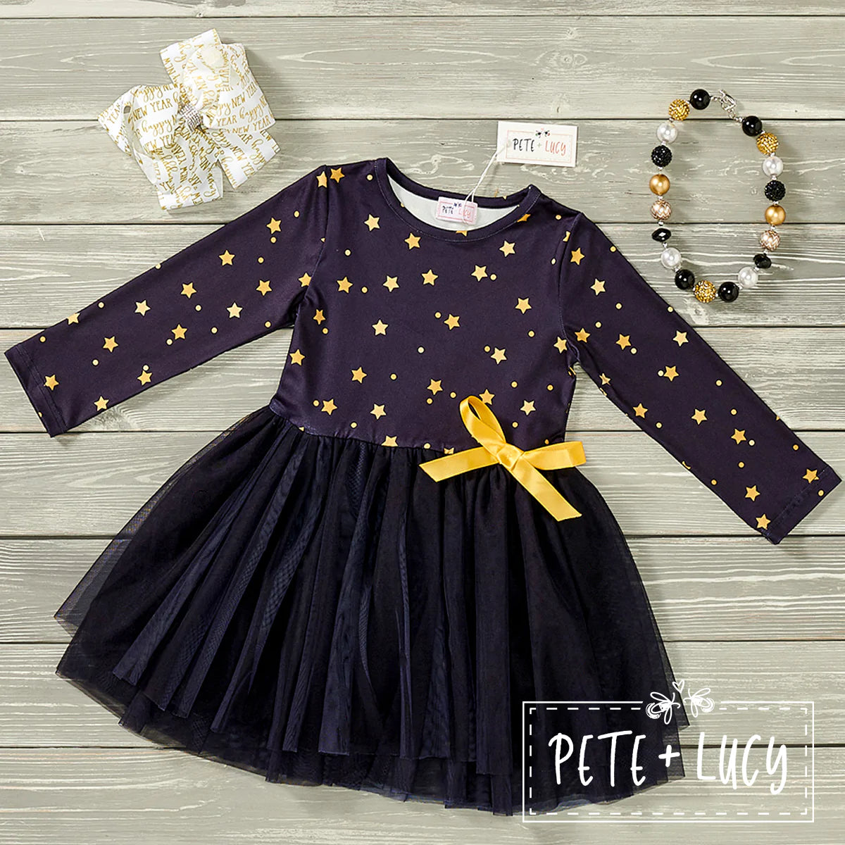 Have A Great New Year! Tulle Dress- Black Long Sleeve by Pete + Lucy