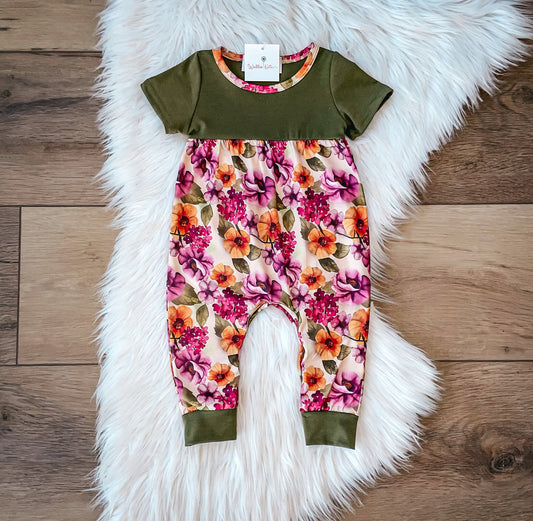Olive Floral Infant Romper By Wellie Kate