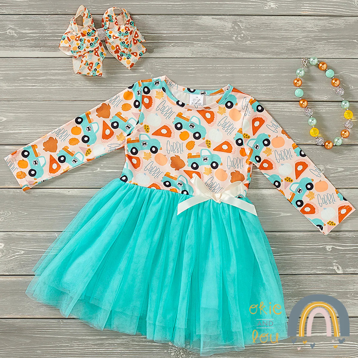 Pumpkins in Mint Tulle Dress by Okie & Lou