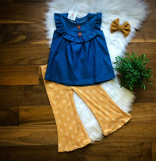 Mustard Boho Pants Set by Wellie Kate