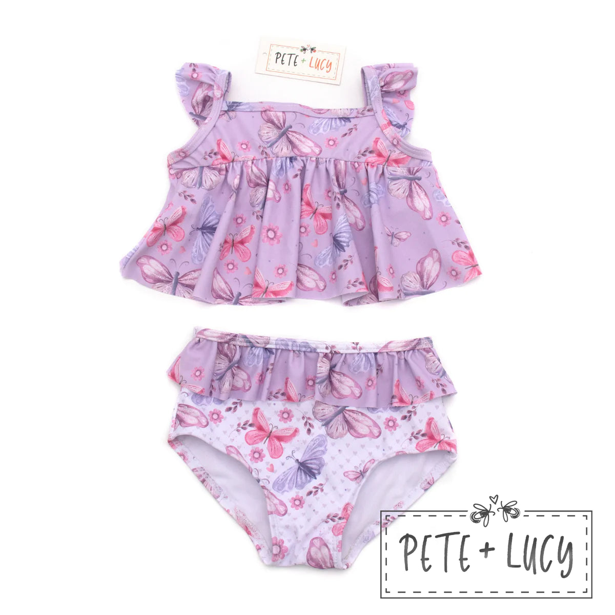 Lilac Butterflies Two Piece Swim (Short Sleeve) by Pete + Lucy