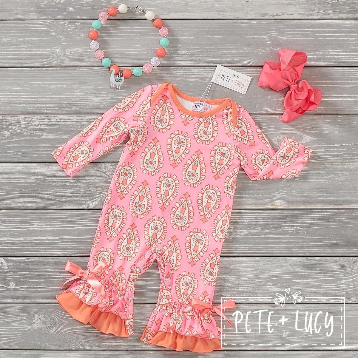 Peach Paisley Infant Romper by Pete + Lucy