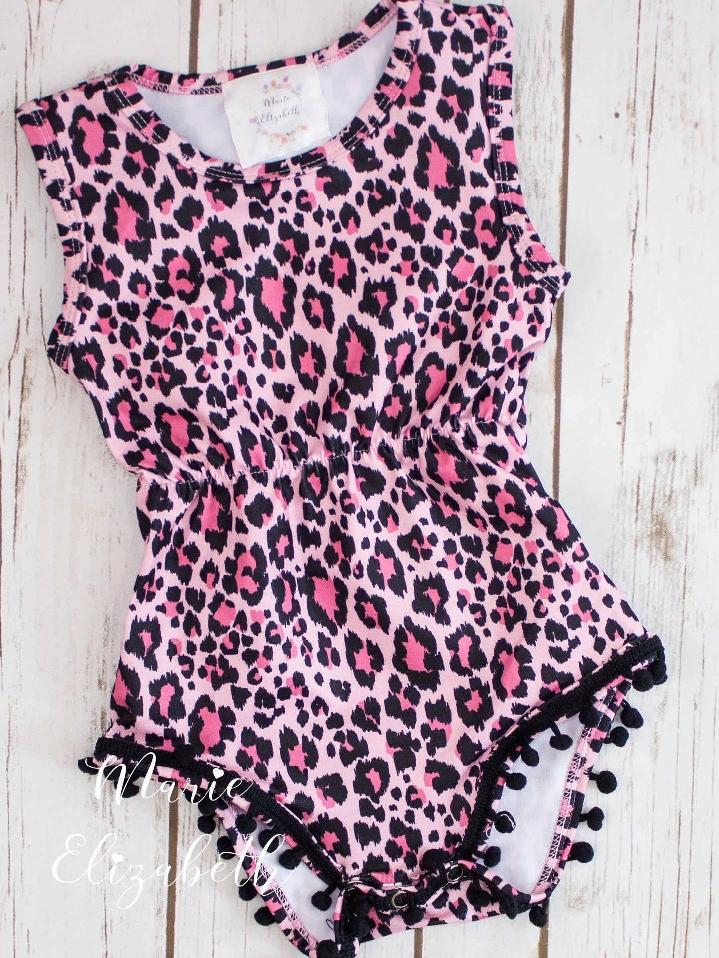 Pink Leopard Pom Romper by Marie Elizabeth