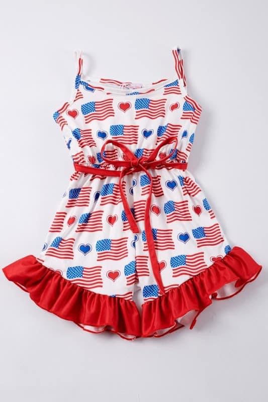 American Flag Girls Romper by Clover Cottage
