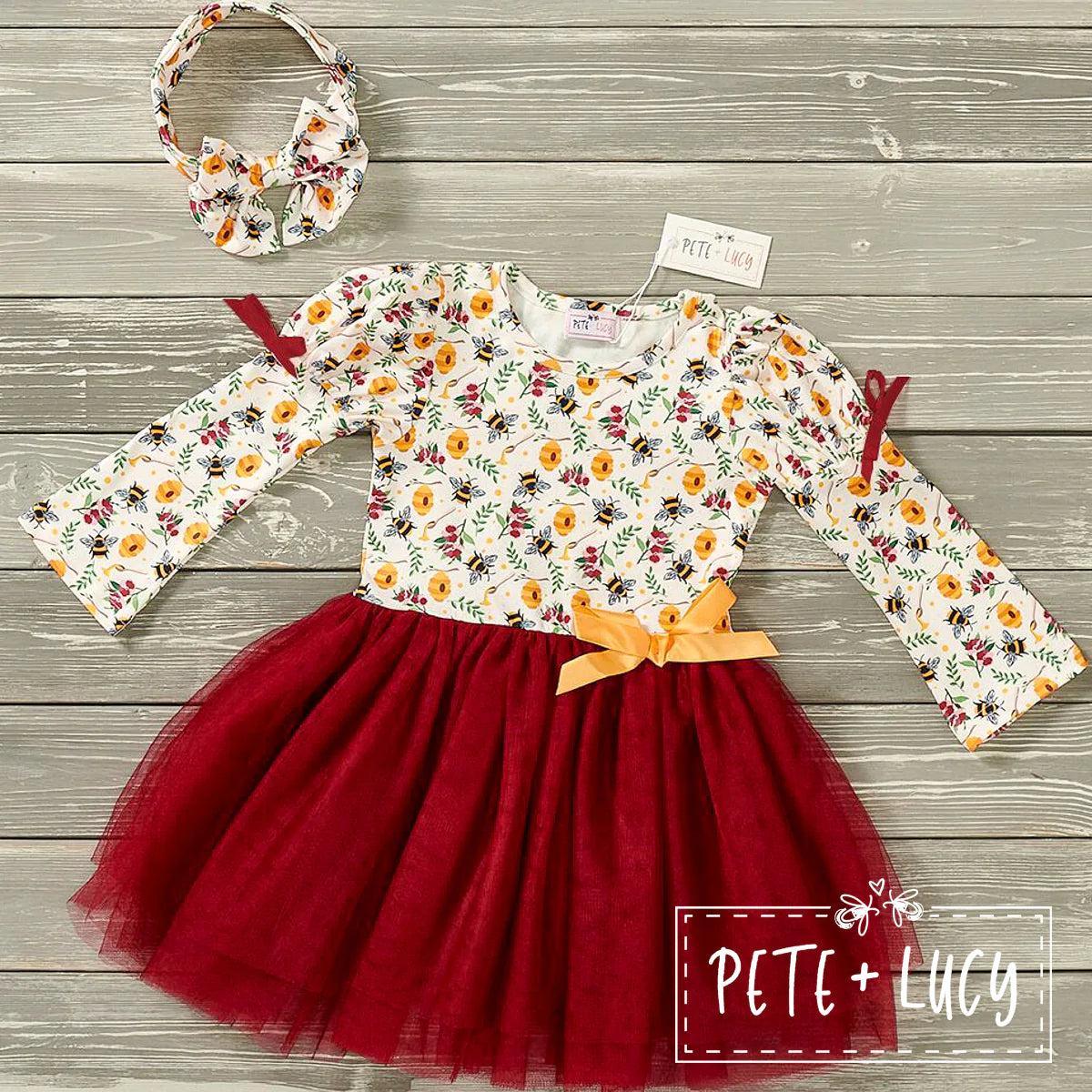 All Things Tulle-Burgundy Bees Tulle Dress by Pete + Lucy