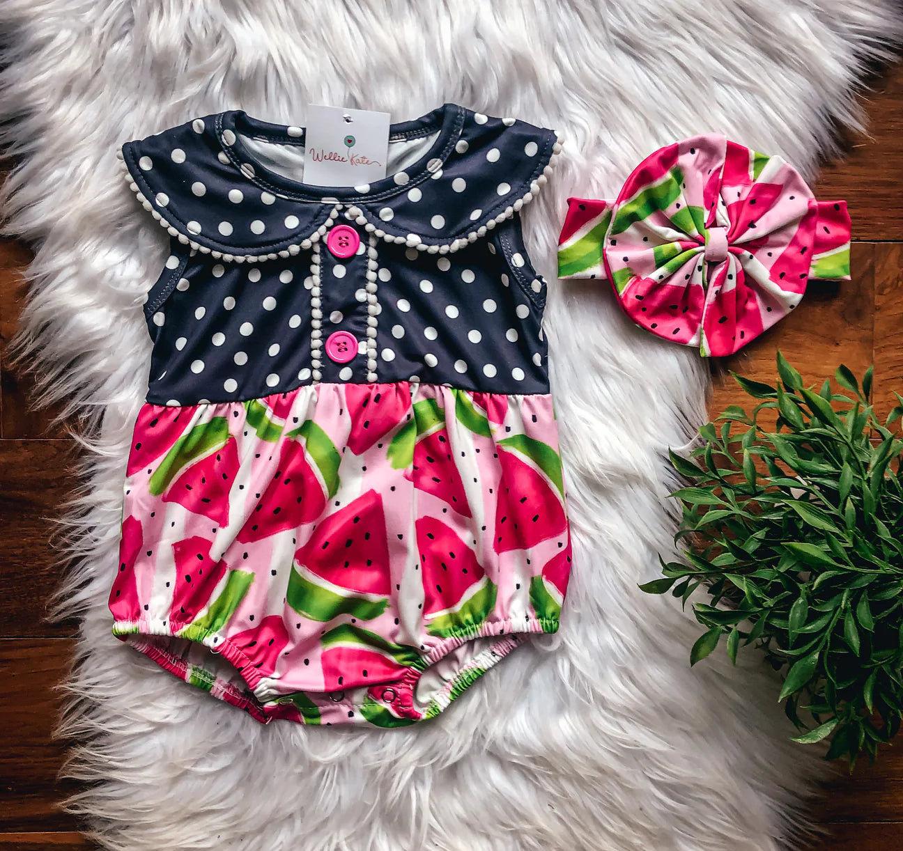 Pre-Order Watermelon Dots Infant Romper by Wellie Kate