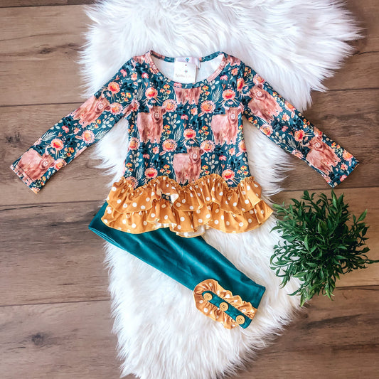 Cows & ConeFlowers Pants Set by Wellie Kate