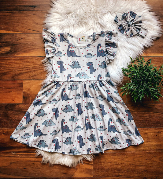 Dino Love Flutter Sleeve Dress by TwoCan