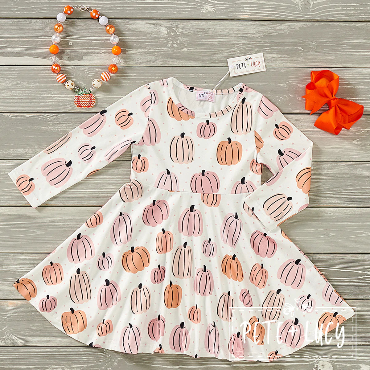 Pre-Order Denim Pumpkin Girls Long Sleeve Dress