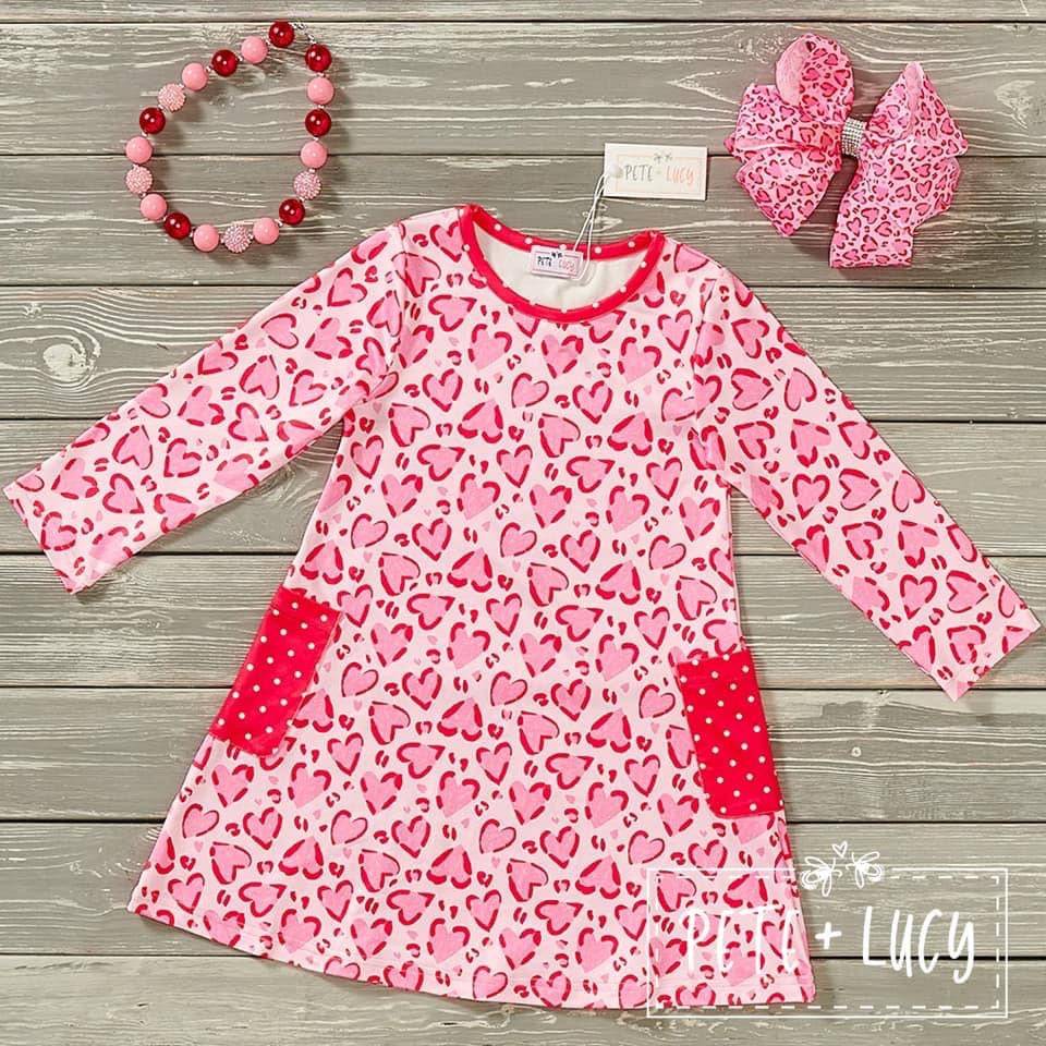 Pre-Order Lovely Leopard Valentines Girls Dress (Long Sleeve) by Pete + Lucy
