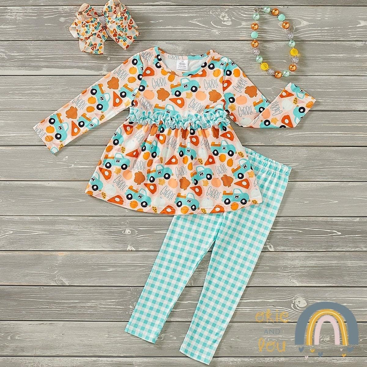 Pre-Order Pumpkins in Mint 2-Piece Long Sleeve by Okie & Lou