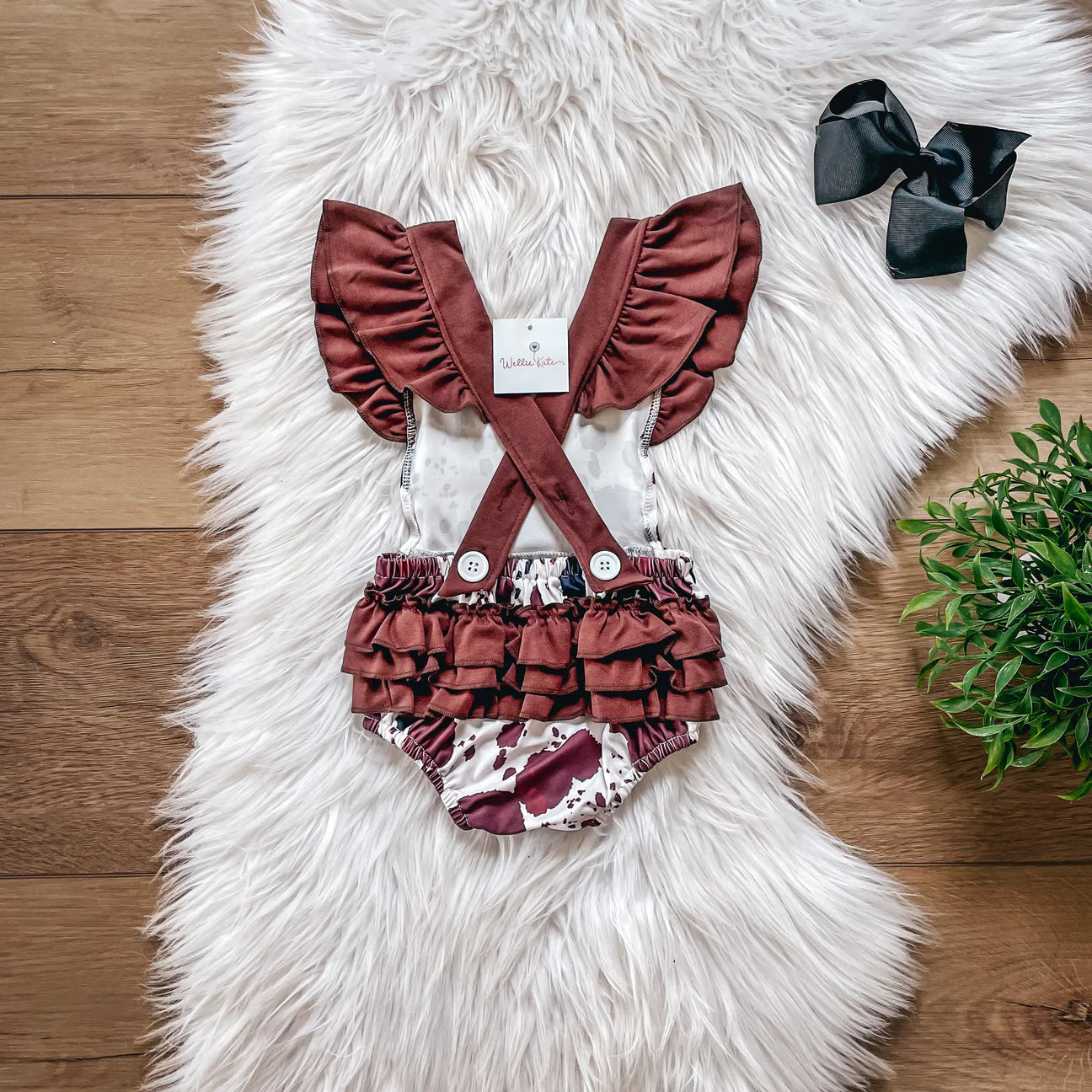 Brown Cow Bubble Romper by Wellie Kate