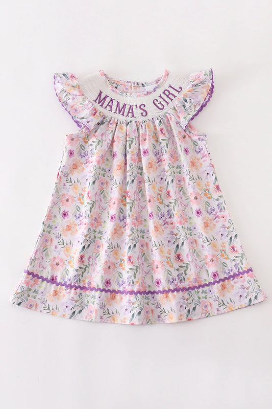Purple Floral Smocked “Mamas Girl” Dress