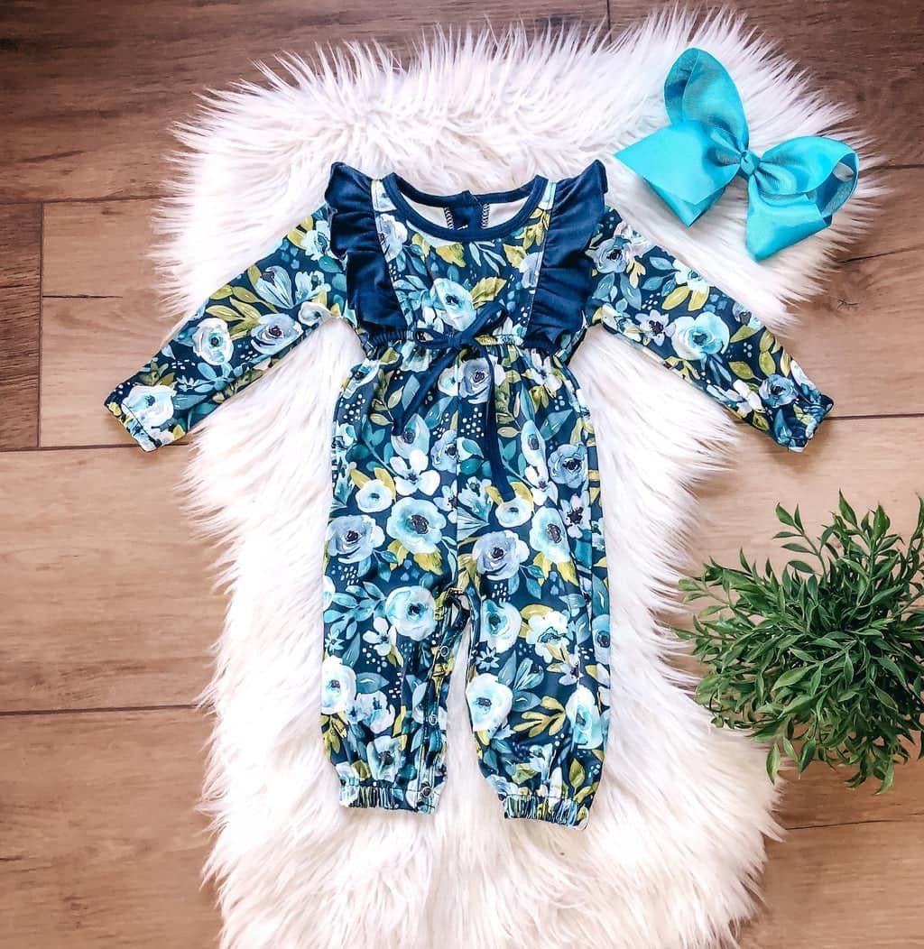 Navy & White Floral Infant Romper by Wellie Kate
