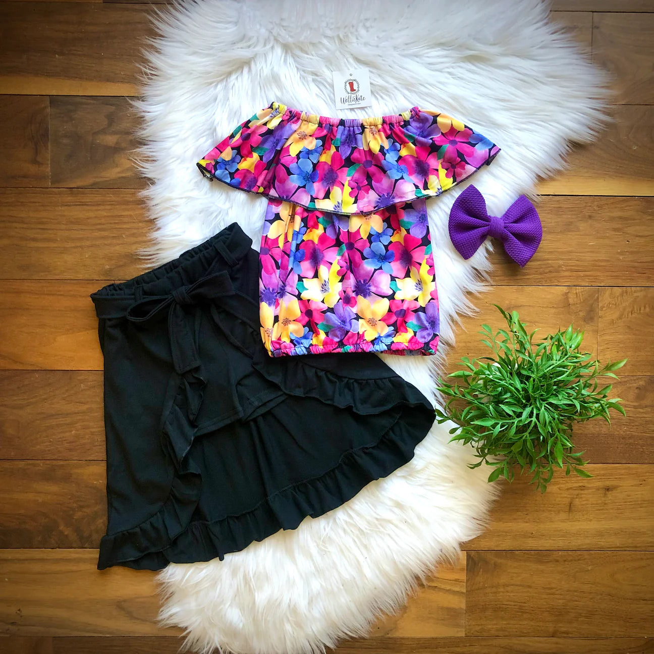 Bright Floral Open Skirt Set by Wellie Kate