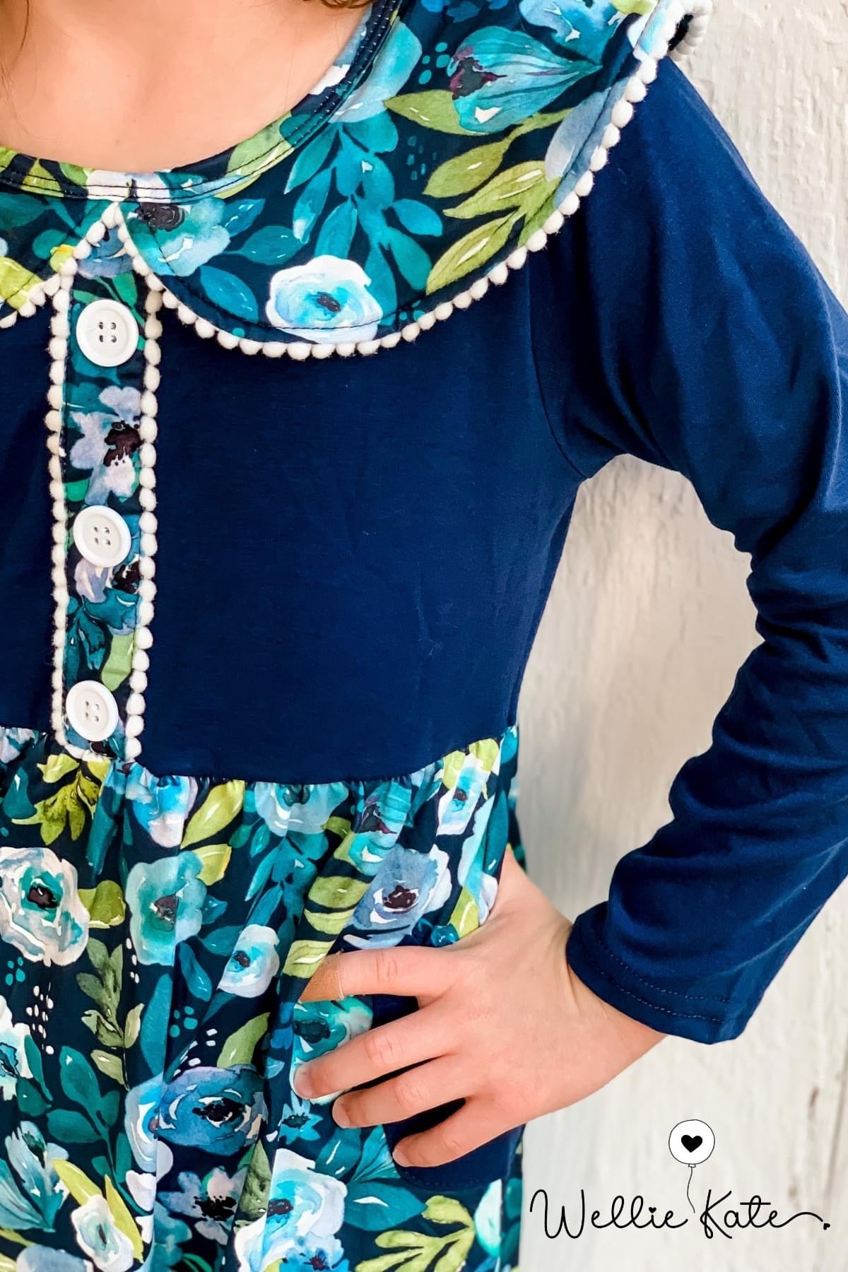 Navy & White Floral Dress by Wellie Kate