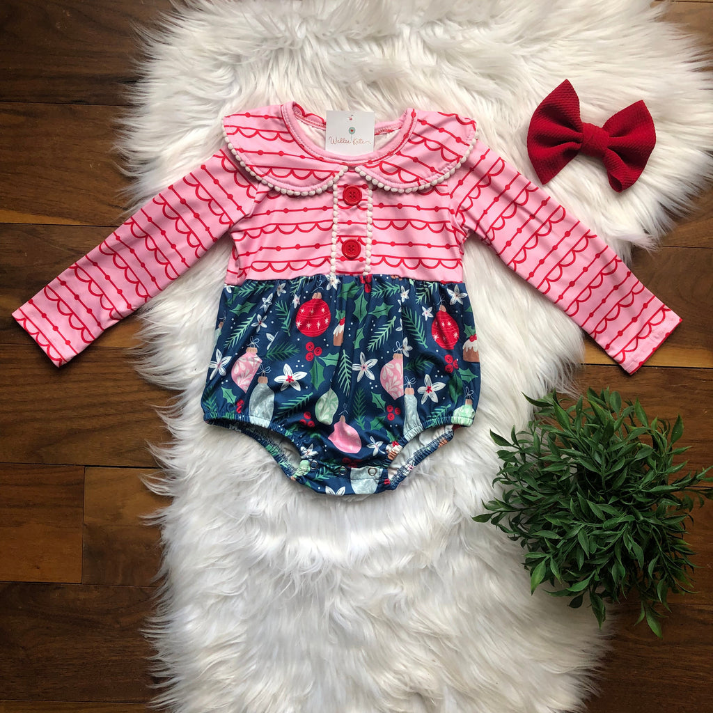 Pre-Order A Pink Christmas Infant Romper by Wellie Kate