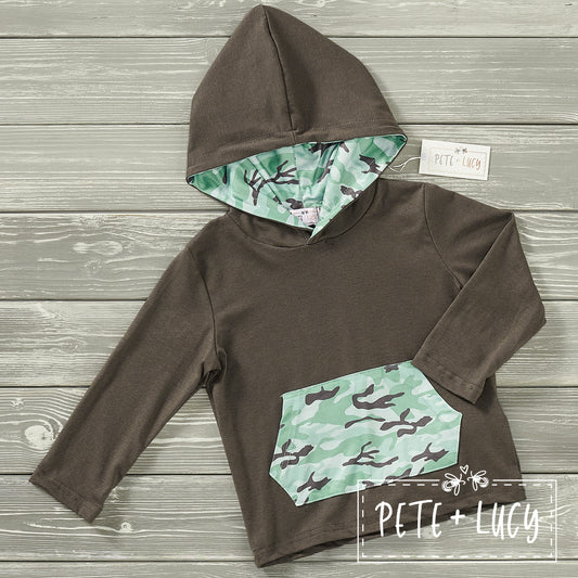 Grey Camo Hoodie by Pete + Lucy