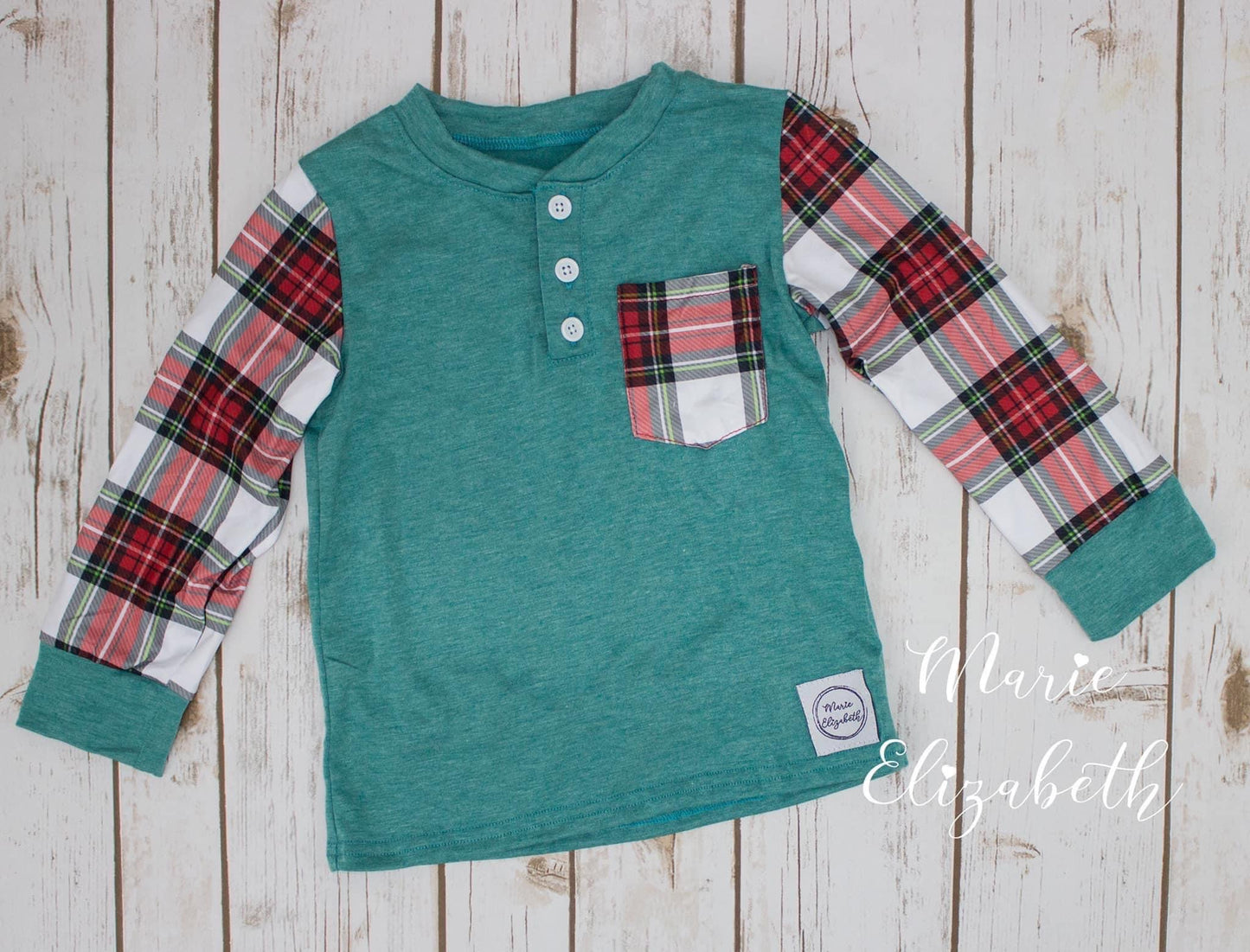 Green & Red Plaid Boys Long Sleeve Tee by Marie Elizabeth