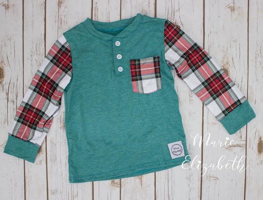 Green & Red Plaid Boys Long Sleeve Tee by Marie Elizabeth