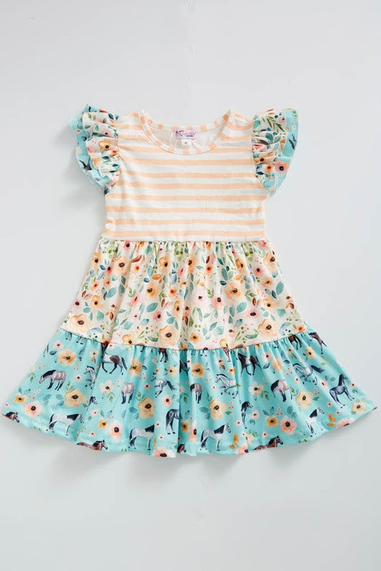 Horse Floral Girls Dress by Clover Cottage