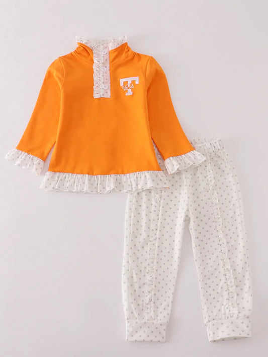 Orange Tennessee Go VOLS Embroidered Ruffle Pants Set