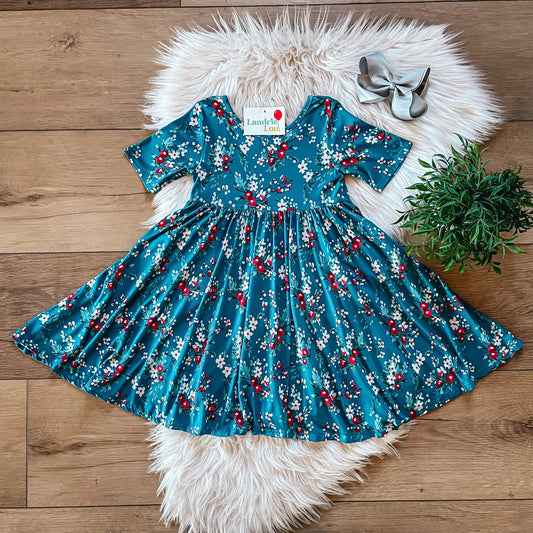 Winter Blue Scoop Back Twirl Dress by Landrie Lou
