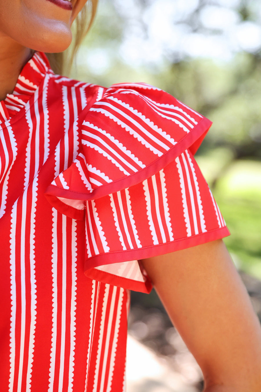 PREORDER- Layla Striped Flutter Sleeve Blouse- Red