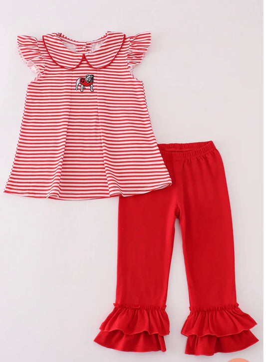 Georgia Embroidered Stripe Ruffle Pants Set