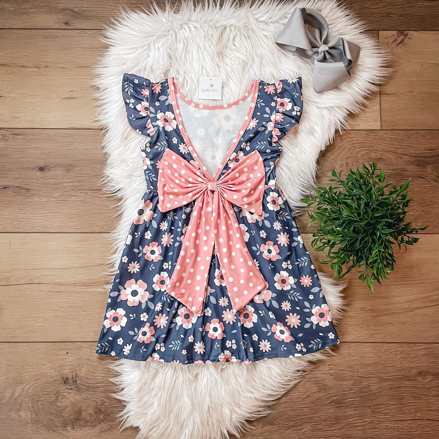 Spring Coral Floral Bow Back Dress by Wellie Kate
