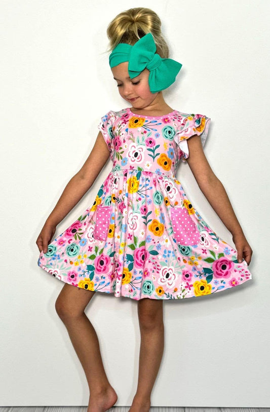 Vivid Blossom Girls Dress by Clover Cottage