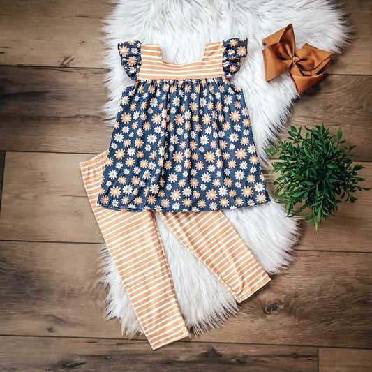 Mustard Daisies Pants Set by Wellie Kate