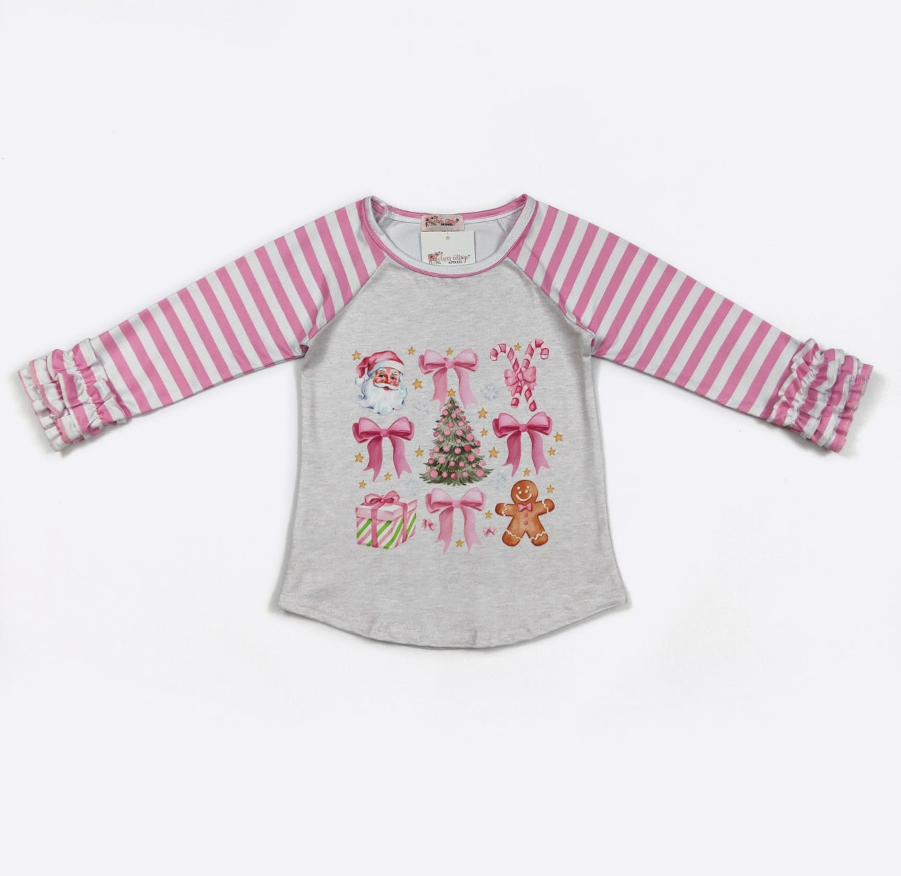 Pink Santa Bows Raglan By Clover Cottage